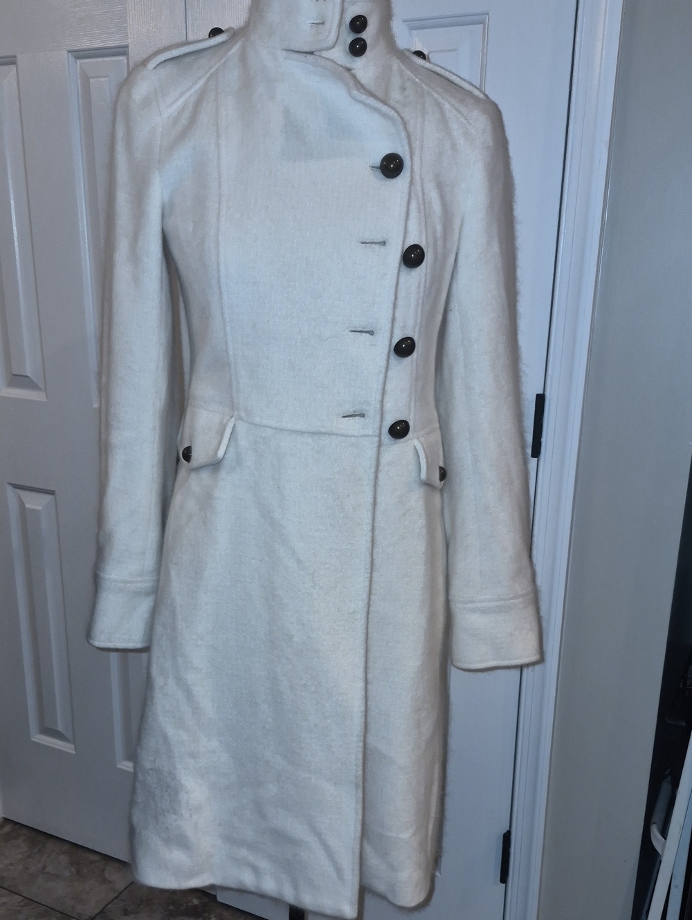 THEORY EUC CREAM FLUFFY ANGORA WOOL HI NECK LINED STRUCTURED COAT SZ SMALL